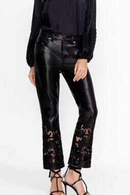 Johnny Was Portia Vegan Leather Pants Size 29 Black Eyelet Hem Straight Leg